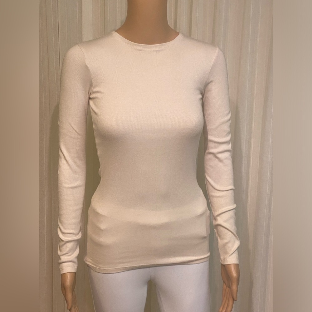 Brunello Cucinelli Cream Cotton Blend Top Size XXS Round Neck Long Sleeve